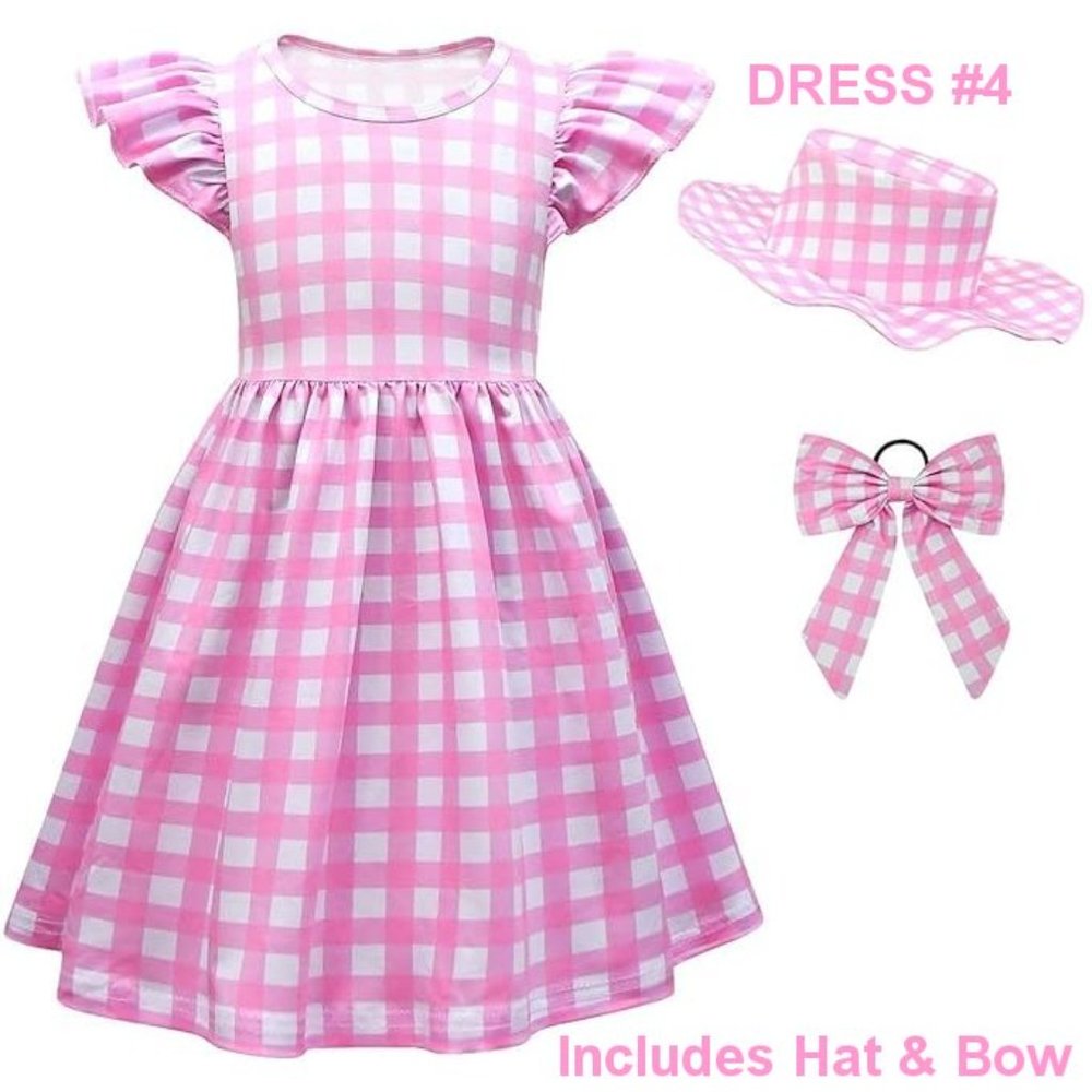 NWT Adorable Barbie Costume Movie Pink Gingham Plaid Baby Romper & Girls…